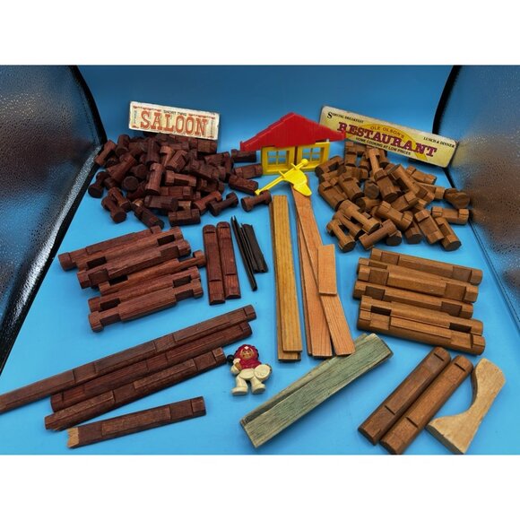 Vintage 1978 Playskool Lincoln Logs Set Sheriff Restaurant Saloon INCOMPLETE - Picture 5 of 12